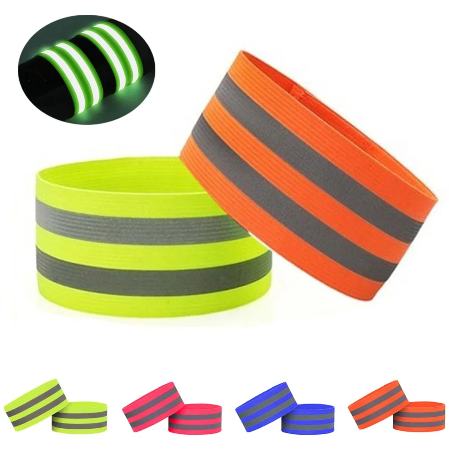 Reflective Bands Wrist Arm Ankle Leg Straps - Night Walking Cycling Running Safety Tape