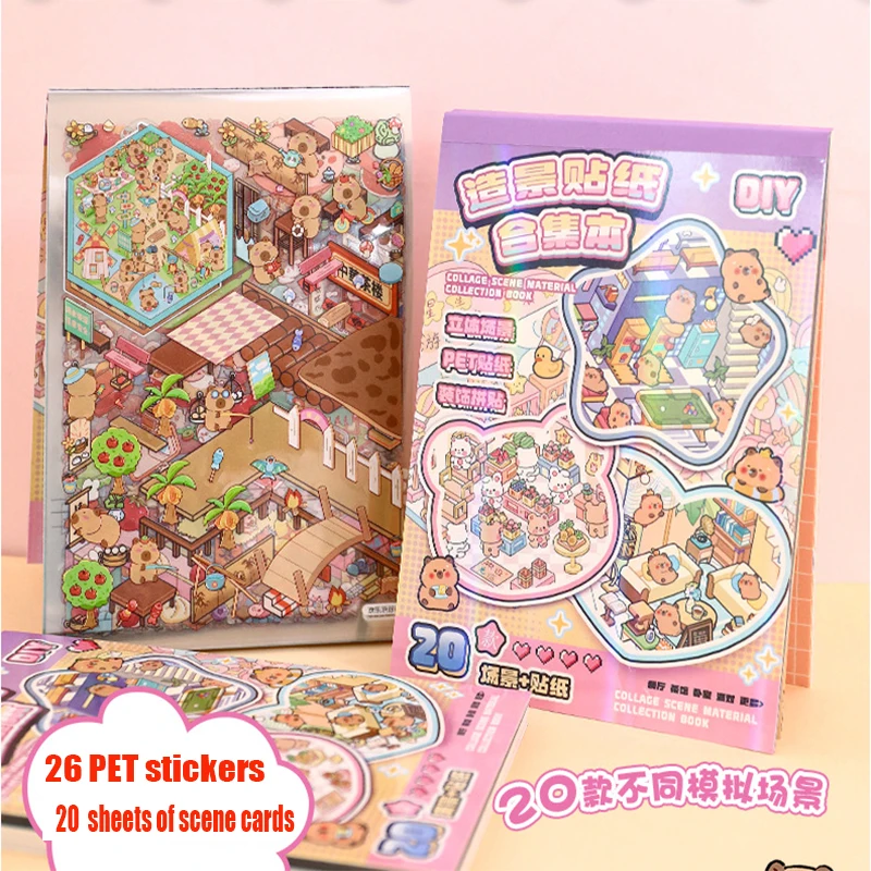 

47-piece set, including 20 scene cards, 26 stickers, 1 pair of tweezers, 3D mini scene stickers, and DIY handmade 3D landscape s