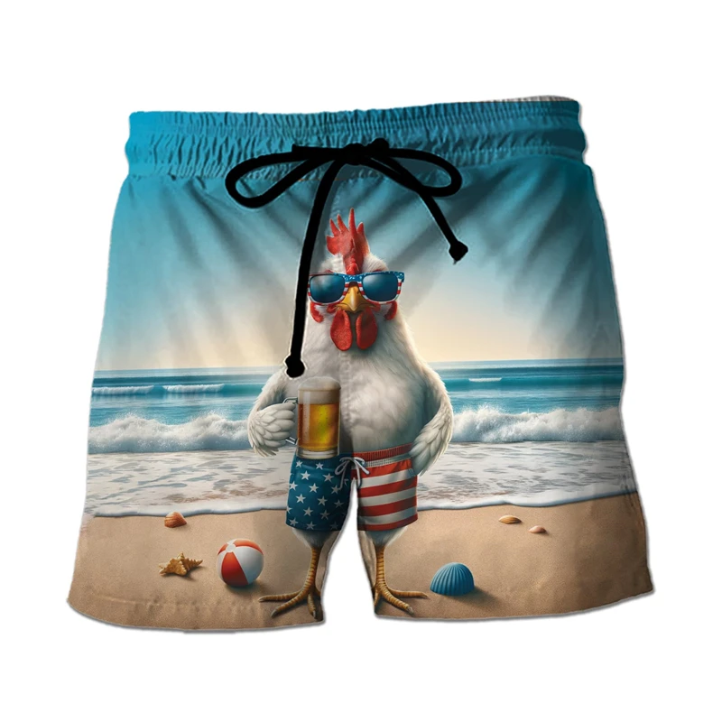 Funny Chicken Graphic Bermudas Hawaiian Boardshorts Rooster Board Shorts Male Trousers Boy Trunks Kids Beach Shorts Short Pants