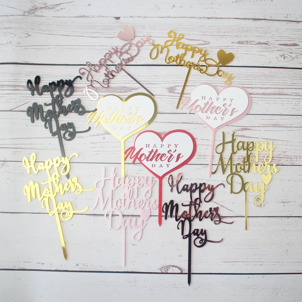 Happy Mother's Day Cake Topper Acrylic Cake Top Flag Cake Decorating Supplies For Mum Mother Birthday Celebration Party Decor