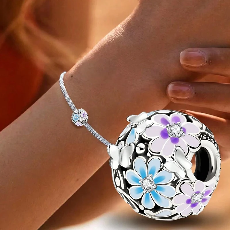 925 Sterling Silver Round Flowers Pattern Personalized Beads Fit DIY Making Bracelet Necklace Gift High Quality Fine Beads