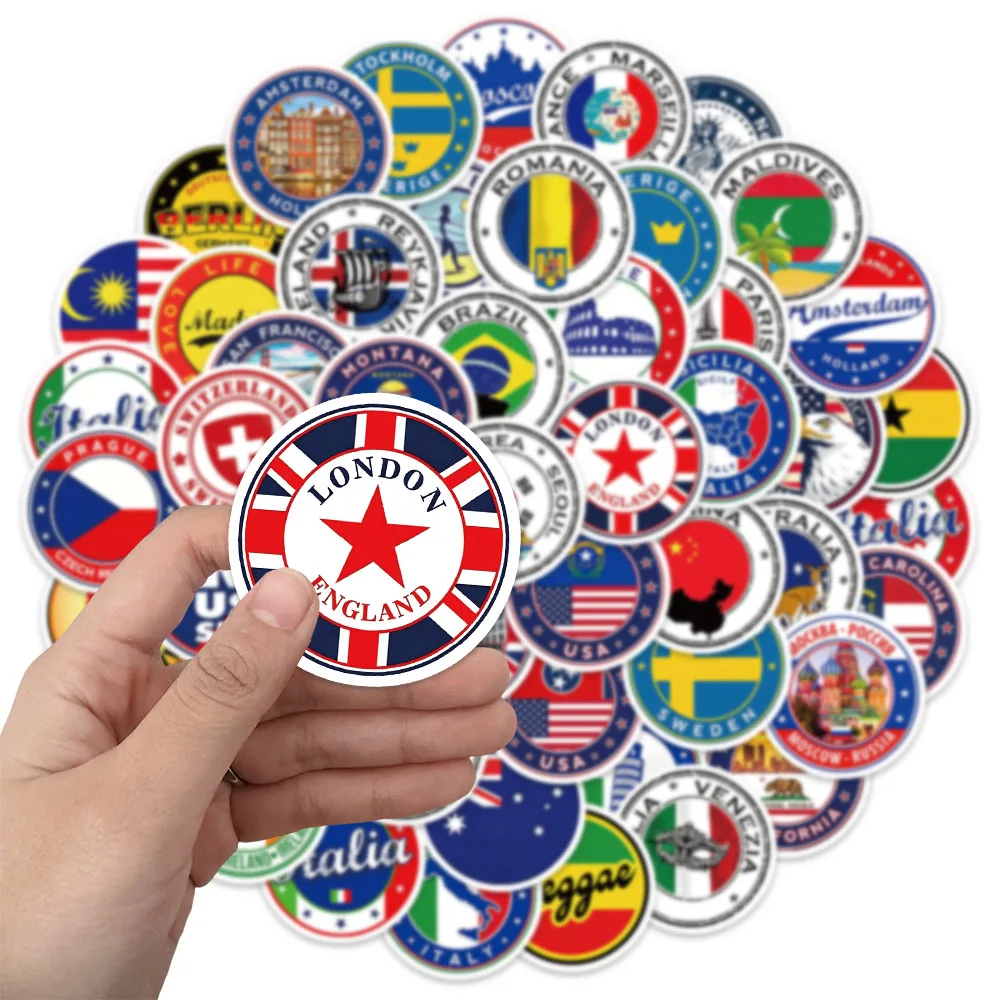 50PCS World Travel National Flag Logo Stickers DIY Luggage, Skateboards, Refrigerators, Mobile Phone Decoration Stickers