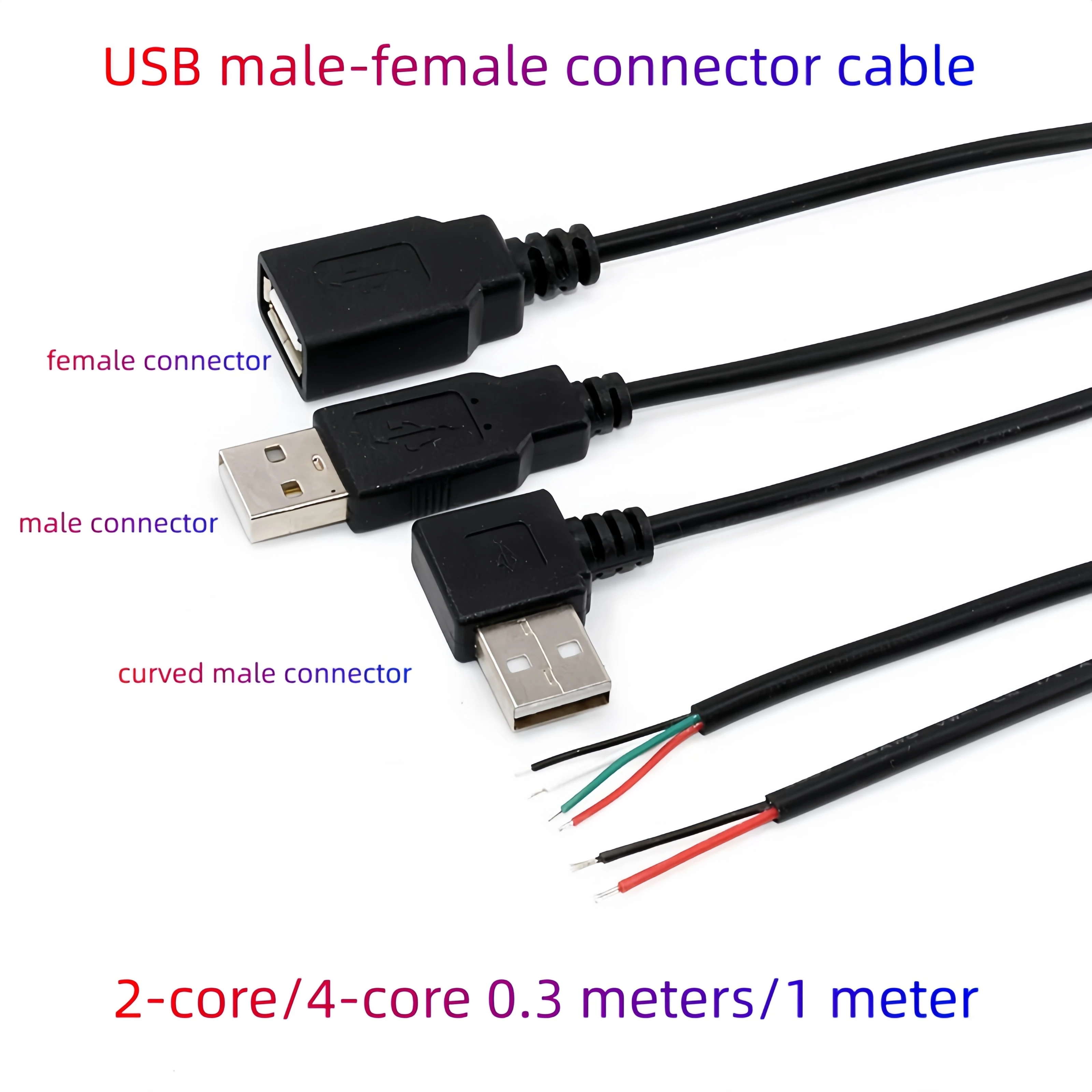 USB power cable 2 pins 4 pins USB 2.0 female male 4 pins jack, charger charging cable, extension connector DIY