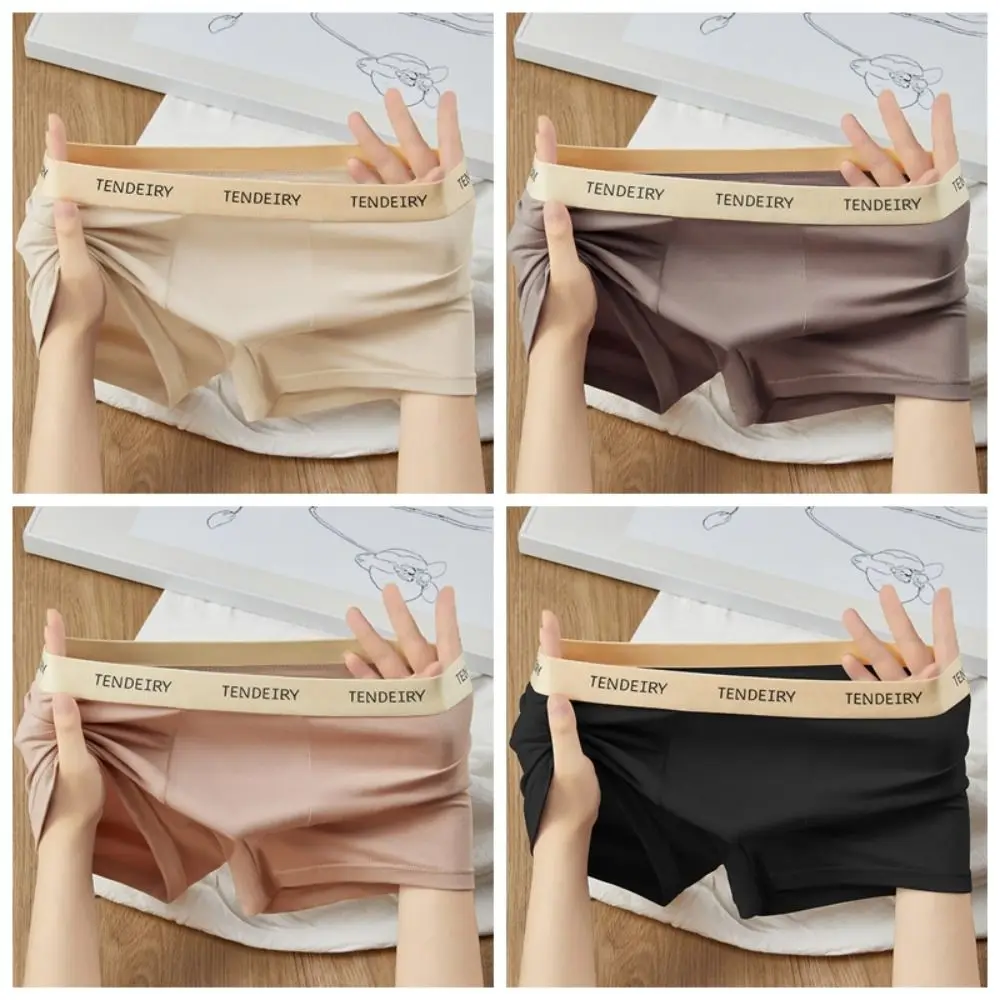 

4Pcs Elastic Letter Ice Silk Panties Thin Mid Waist Underwear for Men Simple Underpants Male Boxer Shorts Male