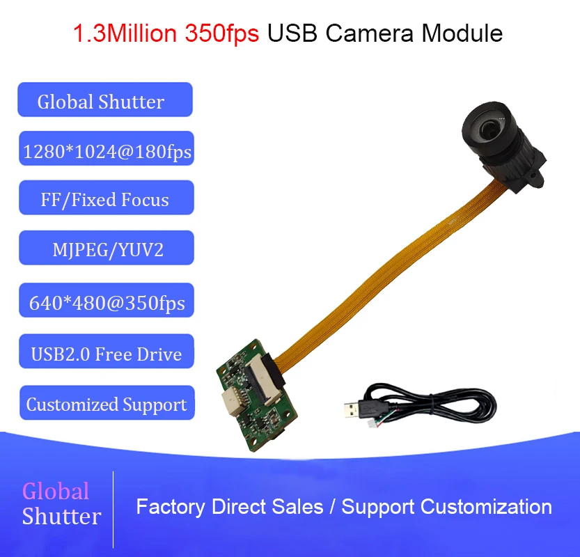 

Модуль камеры USB2.0 с глобальным затвором 350 кадров в секунду, 78 градусов, бесплатный диск UVC, кабель FPC, OTG, веб-камера для захвата движения