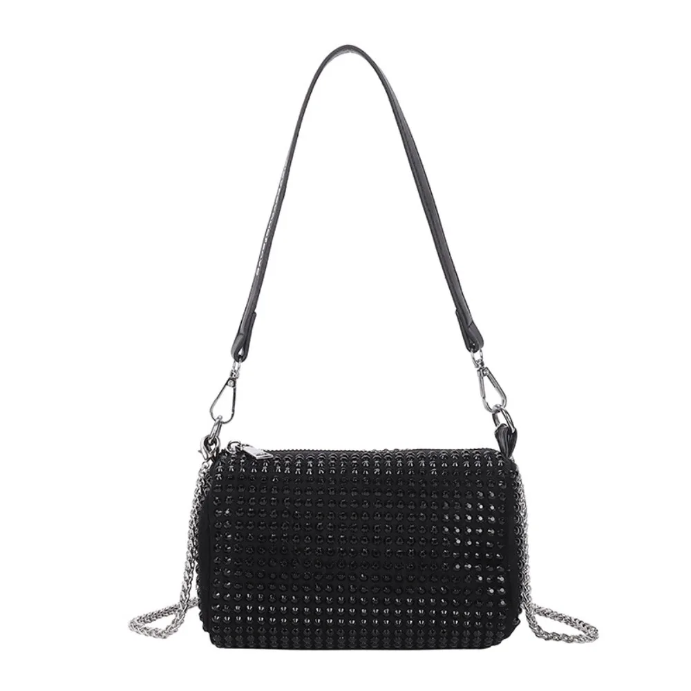 

Luxury Large Capacity Rhinestone Handbag Blingbling Zipper Small Square Bag Shiny Pillow Bag Chain Shoulder Bag Daily