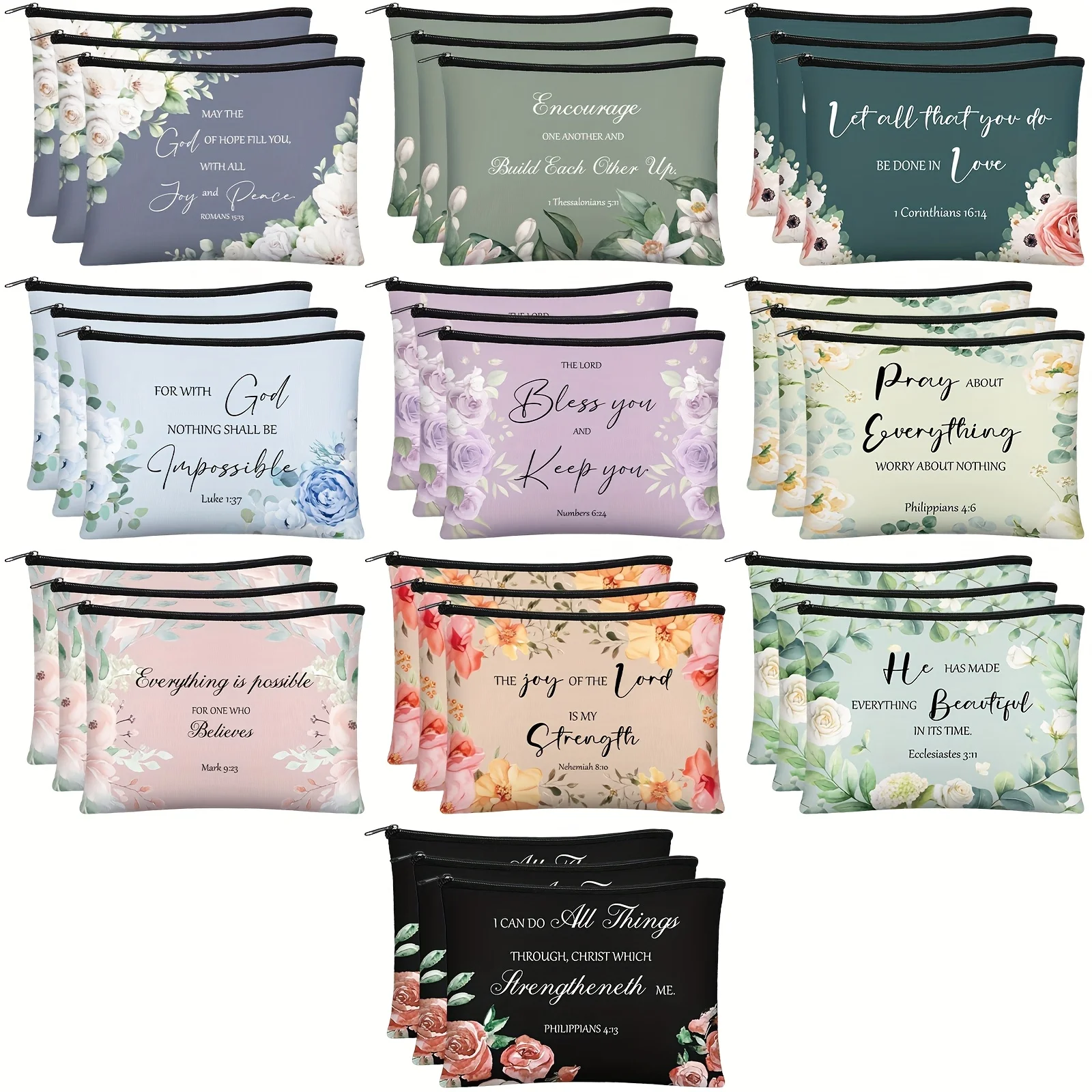 

30pcs Christian Gift For Women Religious Valentine Gifts Cosmetic Bags Inspirational Bible Verse Pencil Pouch Makeup Bags With Zipper For Travel Women Mother Sister(Morandi Style)