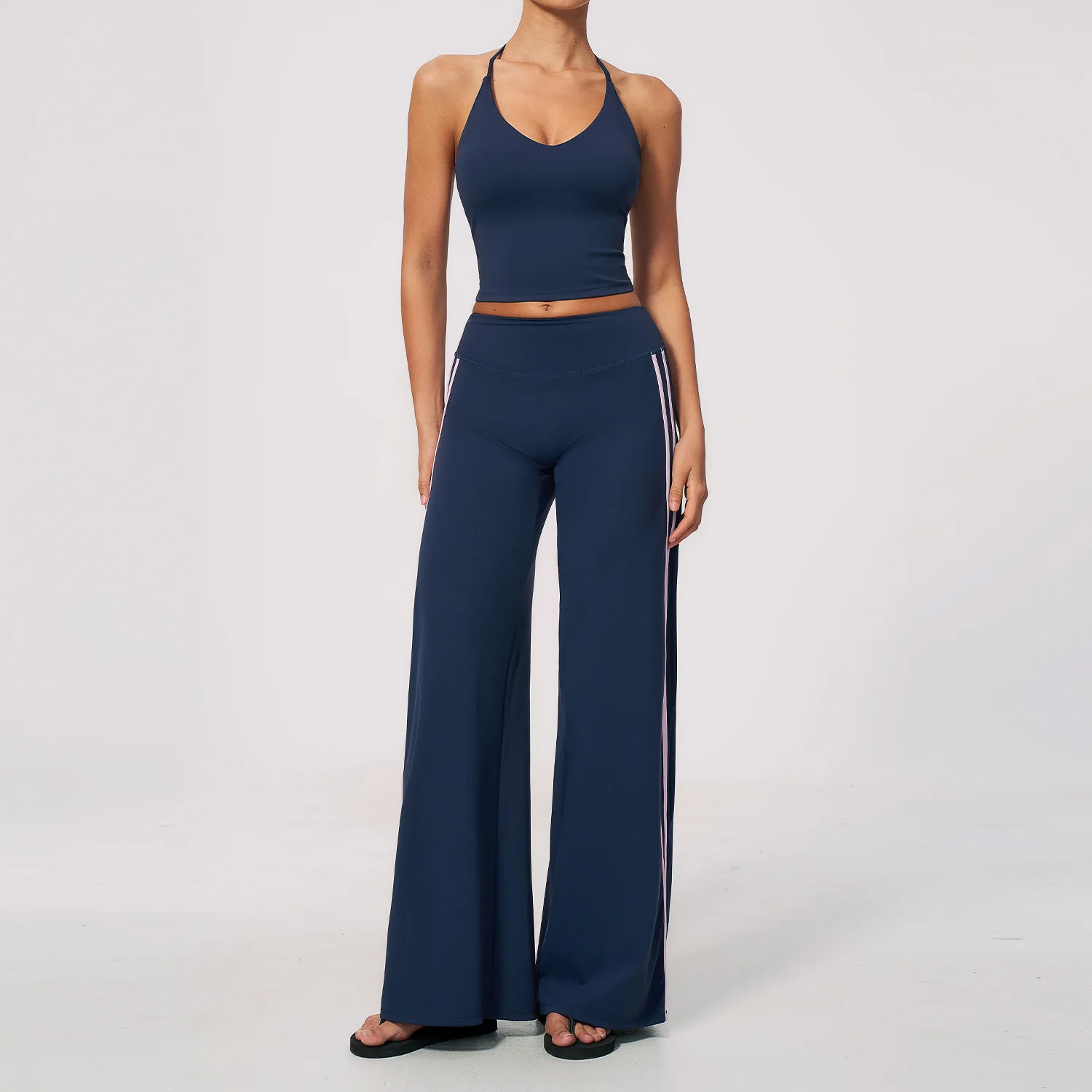 2PCS Gym Set Women Tracksuit Workout Set Athletic Wear Backless Tank Top High Waist Yoga Bell Bottoms Yoga Suit Fitness Clothes