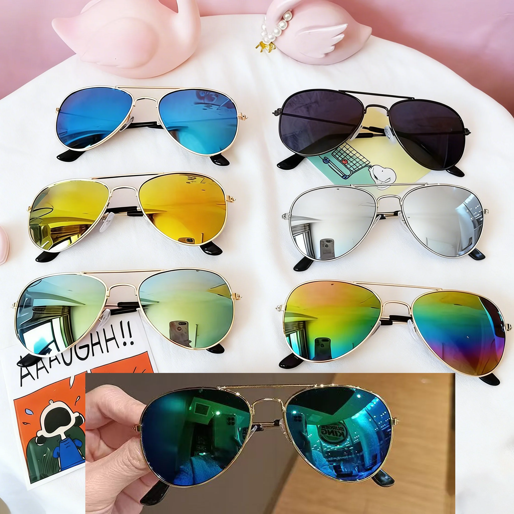 Klassische Piloten-Sonnenbrille für Kinder UV400 Metall Vintage Fahr-Sonnenbrille Outdoor Niedliche Mädchen Jungen Mode Sommer UV Kinder-Eyewear – Detail 11