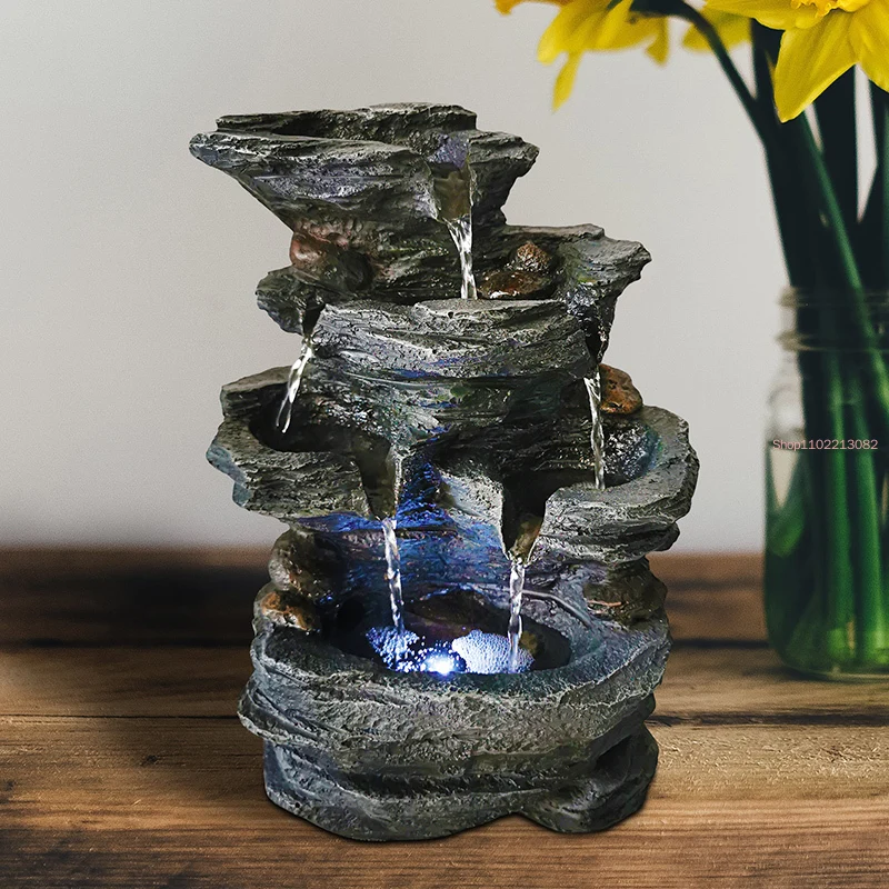 

New Resin Decorative Fountains Indoor Water Craft Desktop Home Decor Rockery Figurines FengShui Fountain