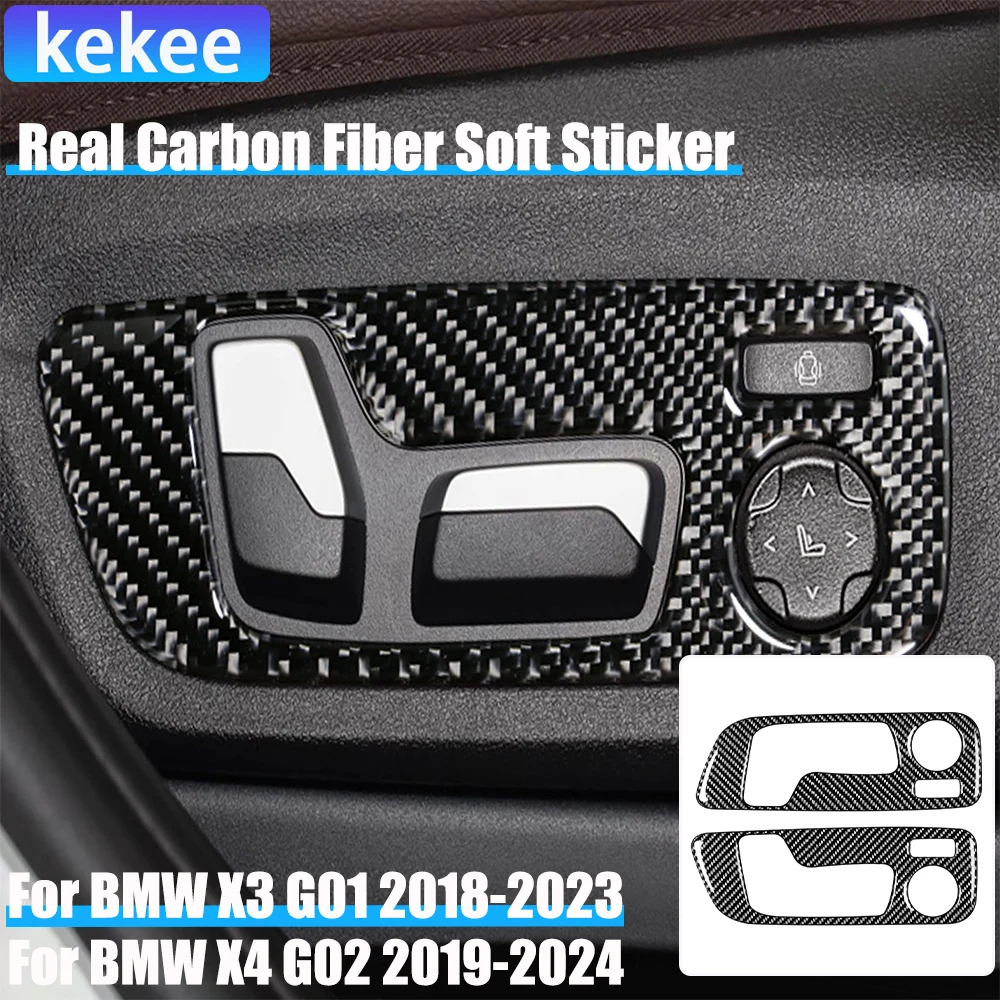 

Автомобильные аксессуары из настоящего углеродного волокна, панель регулировки сиденья, декоративная крышка, мягкая наклейка для BMW X3 G01 2018-2023 X4 G02 2019-2024