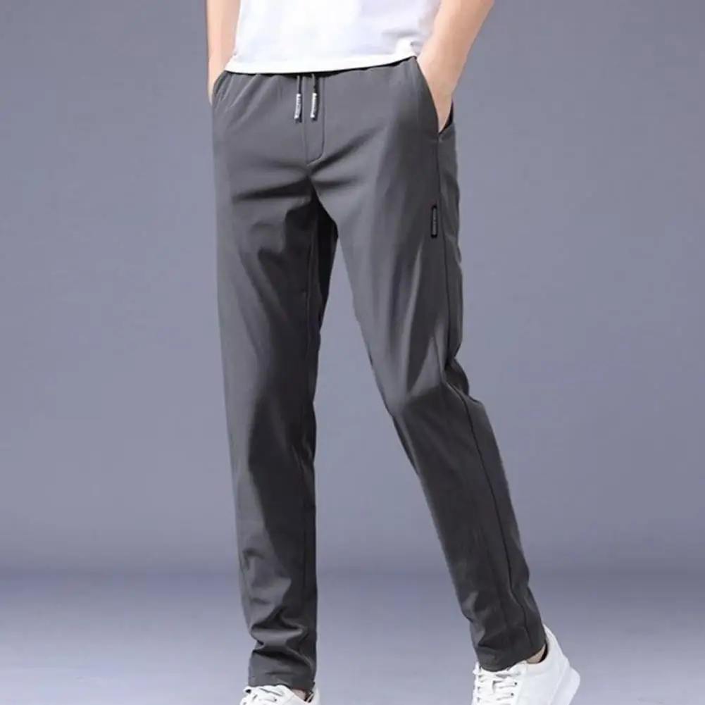 Spring Summer Men Pants Elastic Waist Trendy Korean Style	Casual Drawstring Pants Men Straight-leg Trouser for Street Wear