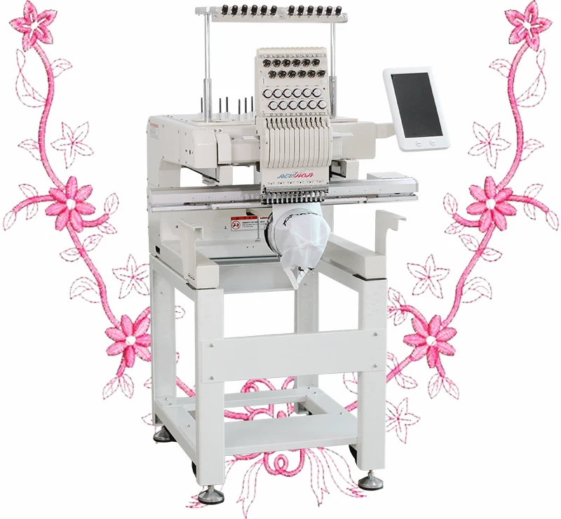 Revhon Single Head 12/15 Needles Computerized Embroidery Machine for Clothes Logo Hat Flat Sequin Beading