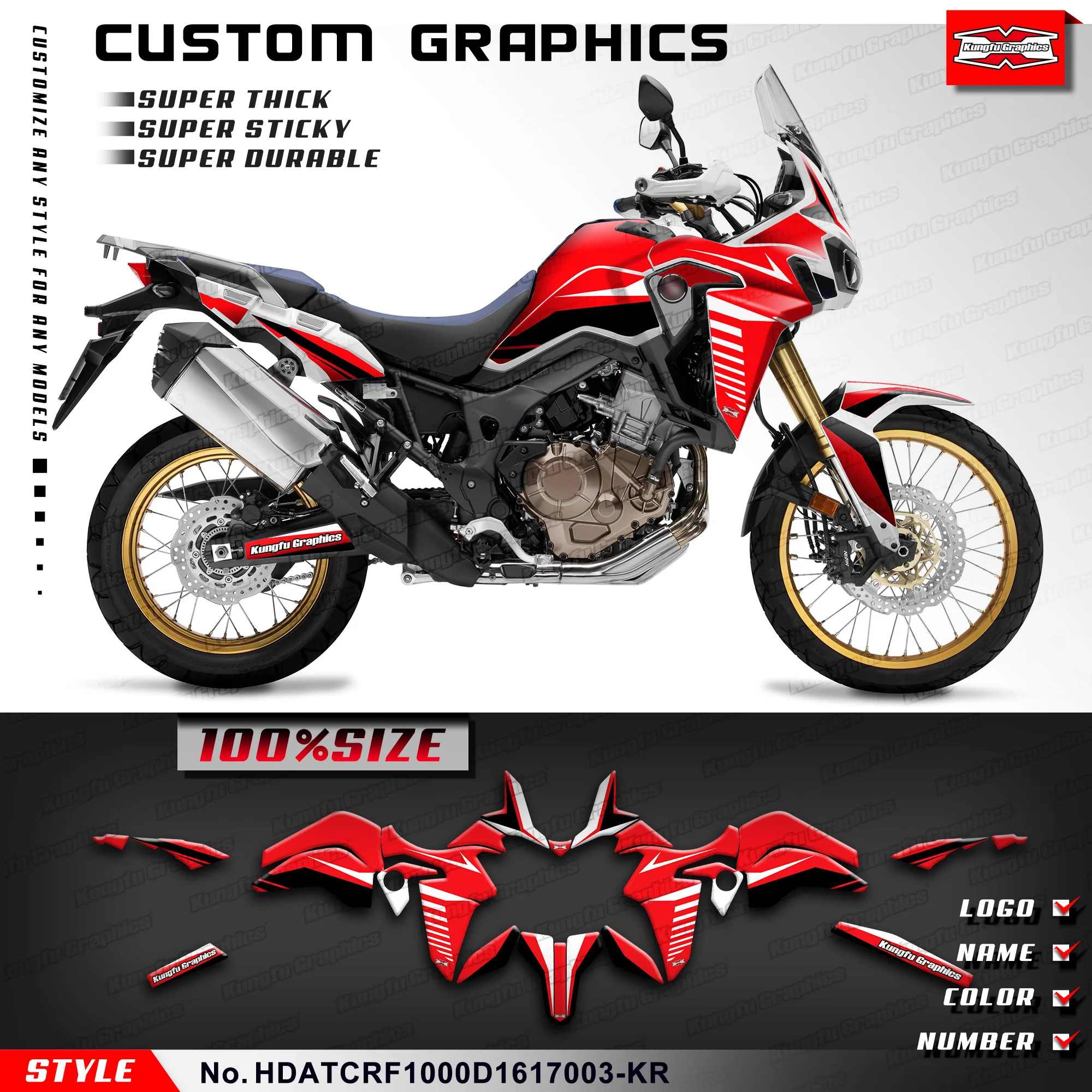 

KUNGFU GRAPHICS Motorcycle Graphics Vinyl Sticker for Honda Africa Twin CRF1000D CRF1000L 2016 2017, HDATCRF1000D1617003-KR