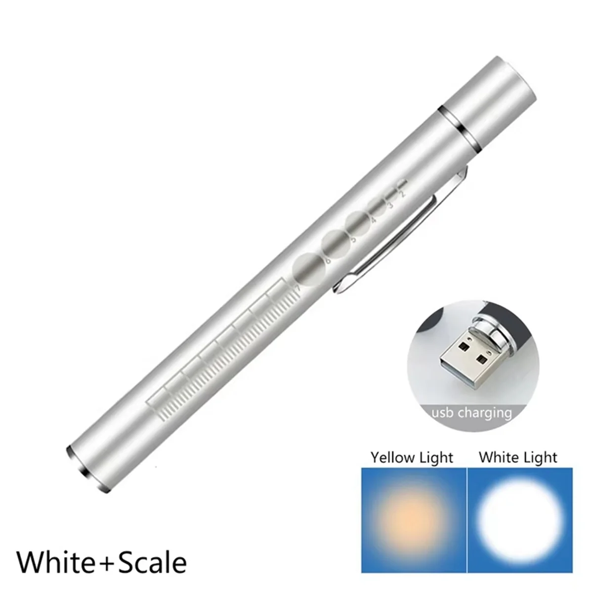 AA98 Mini Portable Penlight LED Flashlight Oral Pupil Medical Handy USB Rechargeable Stainless Steel