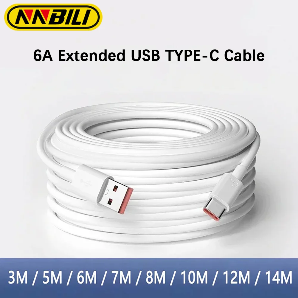 NNBILI 3m/5m/14m Extra Long Type C Charging Cable Extender Charger Wire Cord for Samsung Xiaomi Huawei Mobile Phone Data Cord