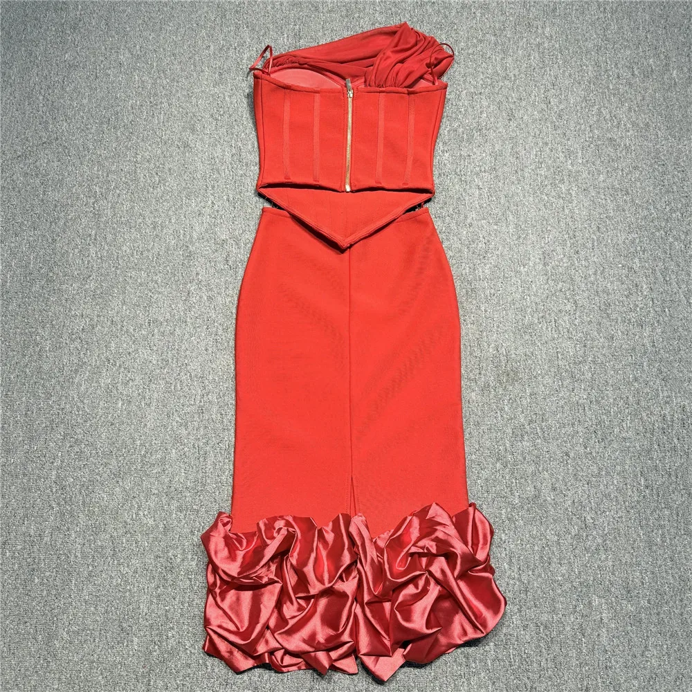 高品質包帯セット レディース セクシー トップス ボディコン フリルスカート ツーピースセット カジュアル服