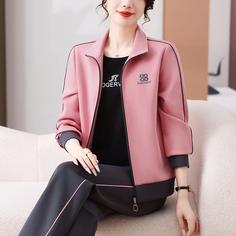 

Casual Sportswear Set for Young Mothers Spring Faion Large Size Tee-piece Suite Carrot Sle Cotton Blend Polyester Elast...