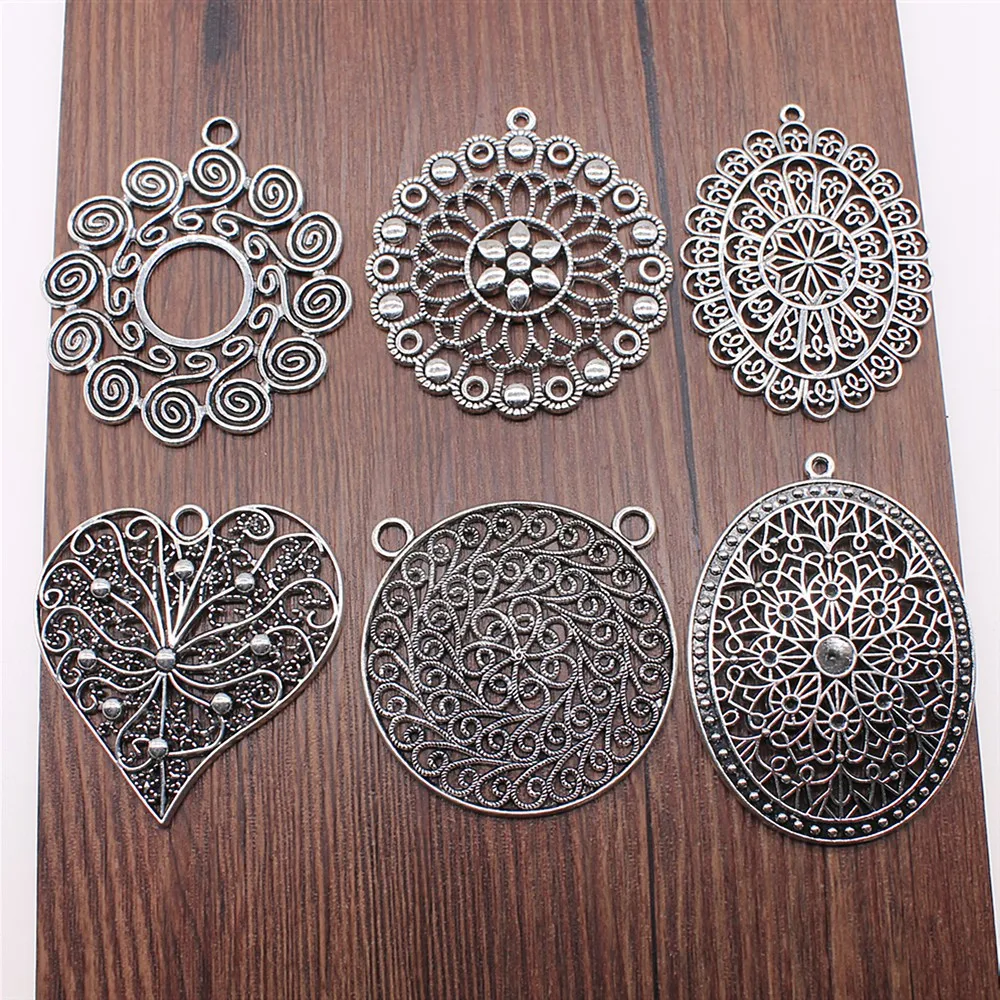 1Pcs Charms Mandala Patroon Voor Sieraden Maken Sieraden Bevindingen Accessoires Antiek Zilver Kleur Mandala Charms Hanger