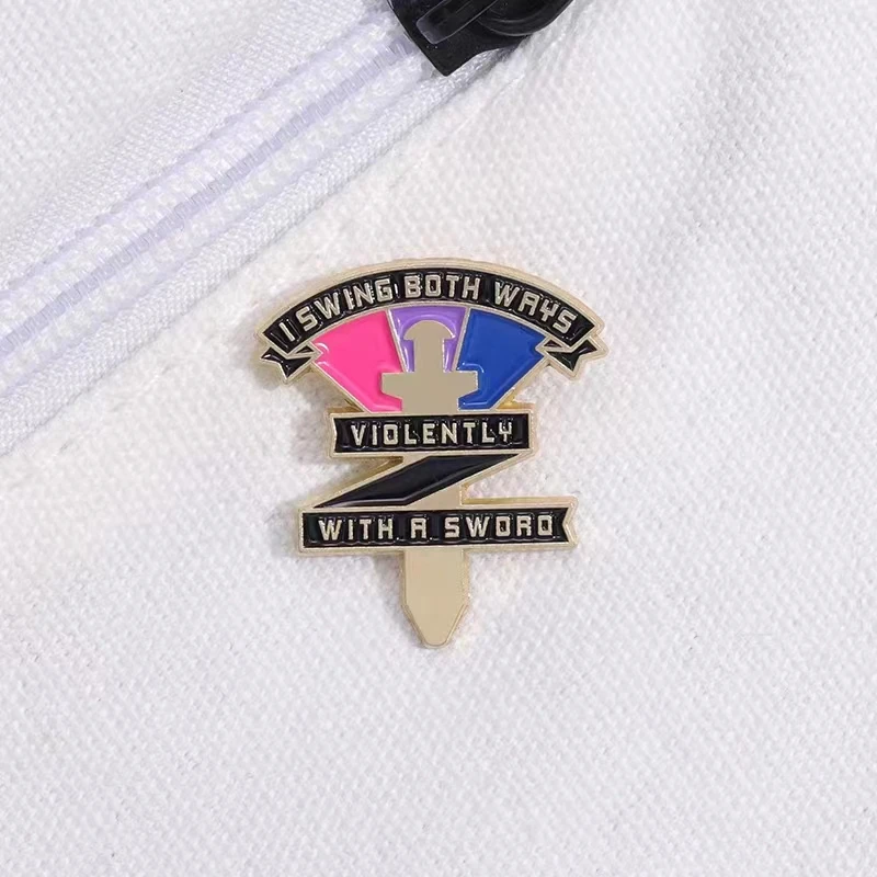 LGBT Rainbow Enamel Pins Custom Bisexual Swing Both Ways Violently With A Sword Pride Brooch Lapel Badges Jewelry Gift Wholesale