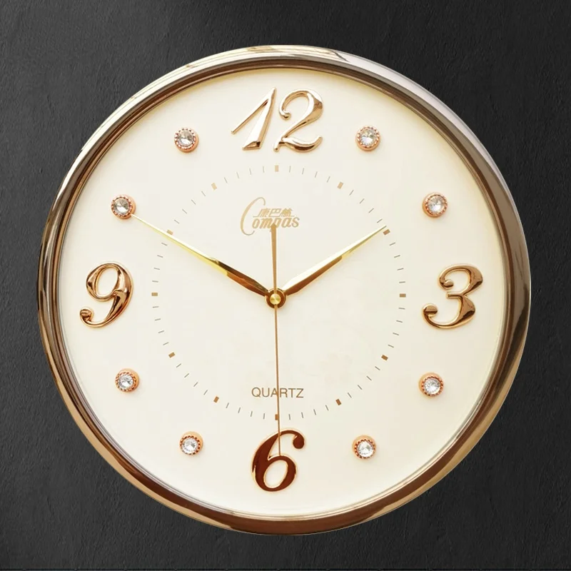 14-inch light luxury round wall clock trend sweeping movement mute hanging glass personality living room 35X35CM