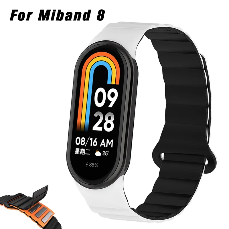 Pulseira magnética de silicone para xiaomi mi banda 8, pulseira de substituição, pulseira colorida dupla