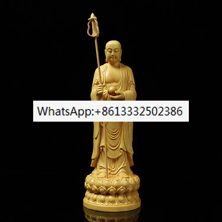 Wooden Carving Art of Buddha Statue In Living Room of Tibetan Ksitigarbha Bodhisattva Ornament Figurine Enshrine and Worship