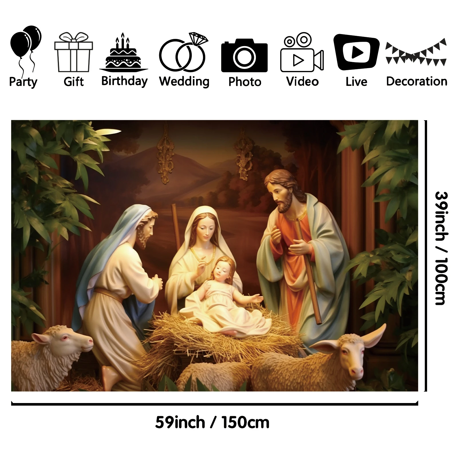 1PCS 100x150cm Nativity(5) Theme Backdrop,Photography Background,Used To Gifts,Activities Or Other Party Decoration