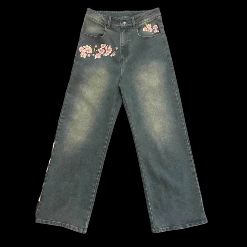 

2025 уличный стиль, модные широкие брюки в стиле хип-хоп, свободные свободные джинсы для скейтбординга с вышивкой в стиле ретро, женская одежда