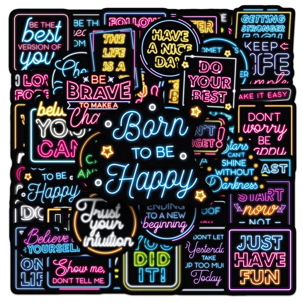 50Pcs Neon Inspirational English Stickers - Cool Motivational Quotes for Phone Case/Journal/Helmet BulingBulingStickers Store