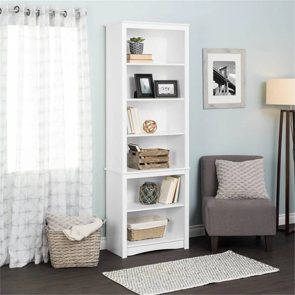 

sonoma tall 6-tier bookcase 80"h with 2 adjustable shelves, white storage cabinet, modern display cabinet, bookshelf