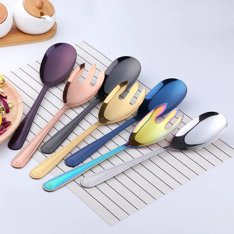 Western-style tableware: Salad spoon with bead handle, fork, school cafeteria large serving spoon, household and public use fork