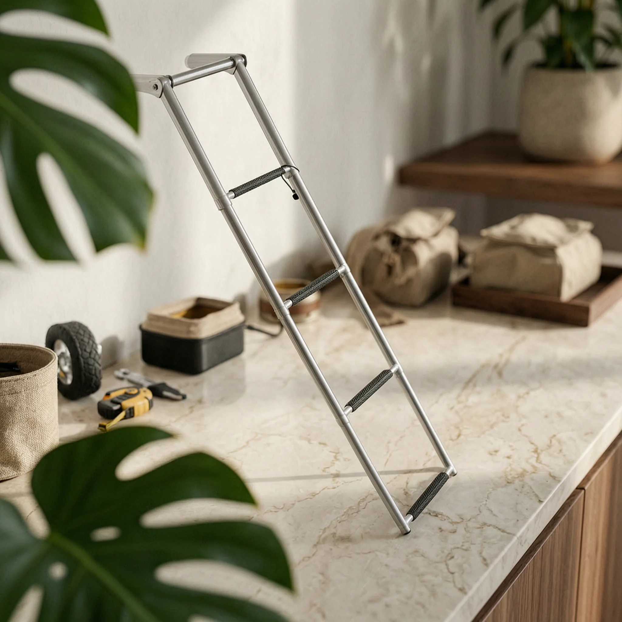 Telescoping Boat Ladder Stainless Steel Telescopic Boat Ladder Slimline Long-Lasting for Yacht Owners, Boats, Yachts