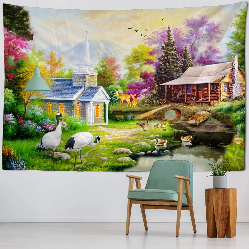 

Landscape oil painting tapestry wall hanging home decoration tapestry room art blanket background cloth bed sheet yoga mat