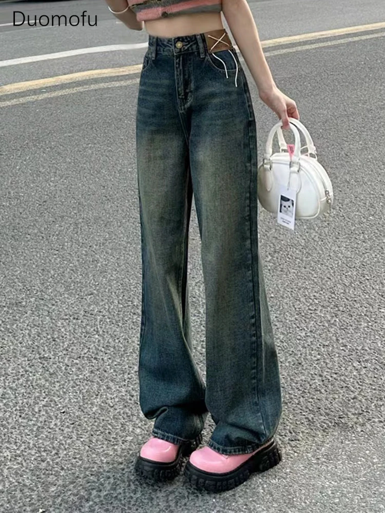 Duomofu Fashion Washed Distressed Autumn Loose Simple Female Jeans New Chicly High Waist Slim Basic Casual Straight Women Jeans