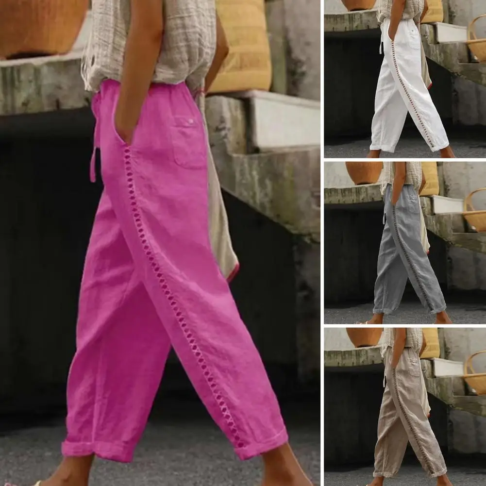 Casual High Waist Pant Drawstring Pants With Pockets Wide Leg Cropped Pants For Women Sweat Pants Pantalones De Mujer