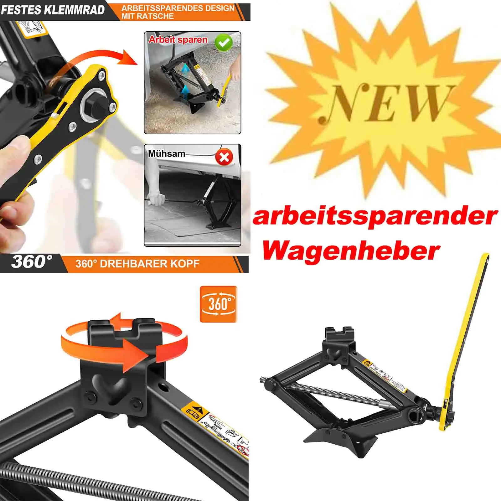 Cric à ciseaux de 2 tonnes avec plage de levage de 105 à 385 mm – Cric compact pour voiture avec clé hexagonale, kit de changement de pneu d'urgence pour voitures, SUV et berlines, cric de garage portable avec verrou de sécurité