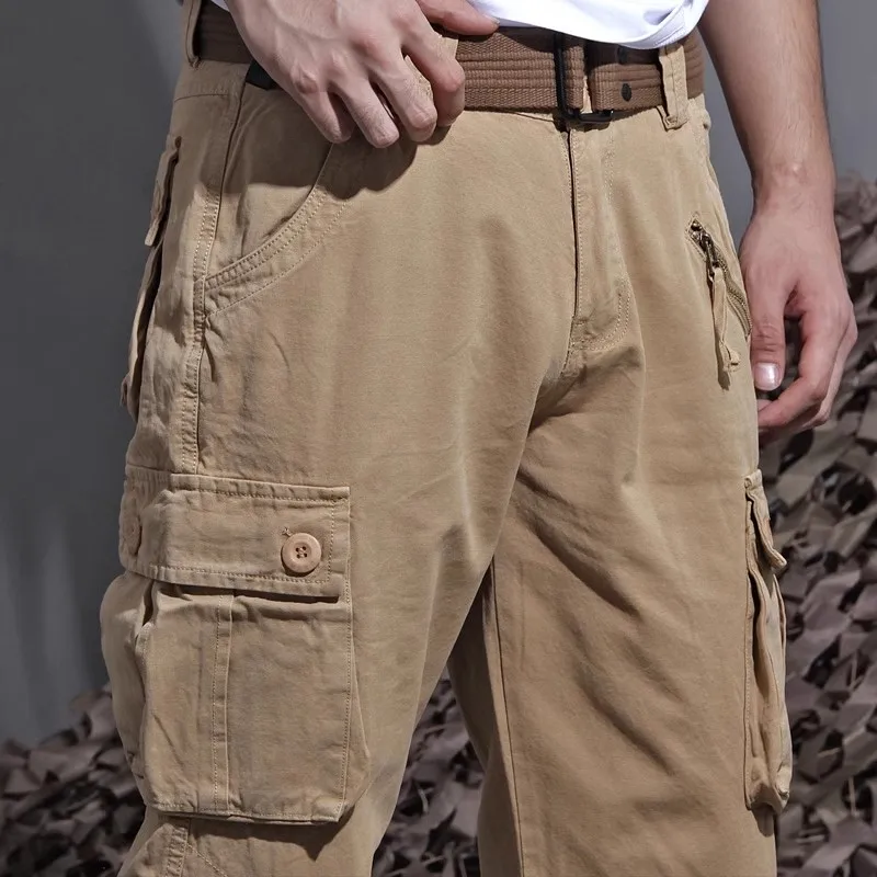 

High Quality Baggy Cargo Pants Men Spring Autumn Wide Leg Trousers Joggers Military Camouflage Clothing Plus Size XXXXL Khaki