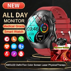 2024 New Men Iaser Therapy Noninvasive blood glucose blood fat  Smart Watch Uric Acid ECG+PPG Bluetooth Call Health Smartwatch