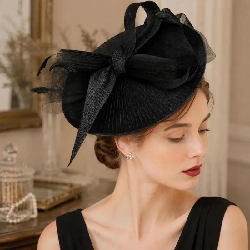39BD Pleated Mesh Fascinator Hair Accessory for Weddings and Parties