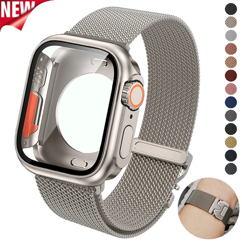 Case+Milanese Loop For Apple Watch Band Series10 46mm 42mm 44mm 40mm Metal Magnetic bands iwatch Series 8 7 6 5 4 3 SE 45mm 41mm