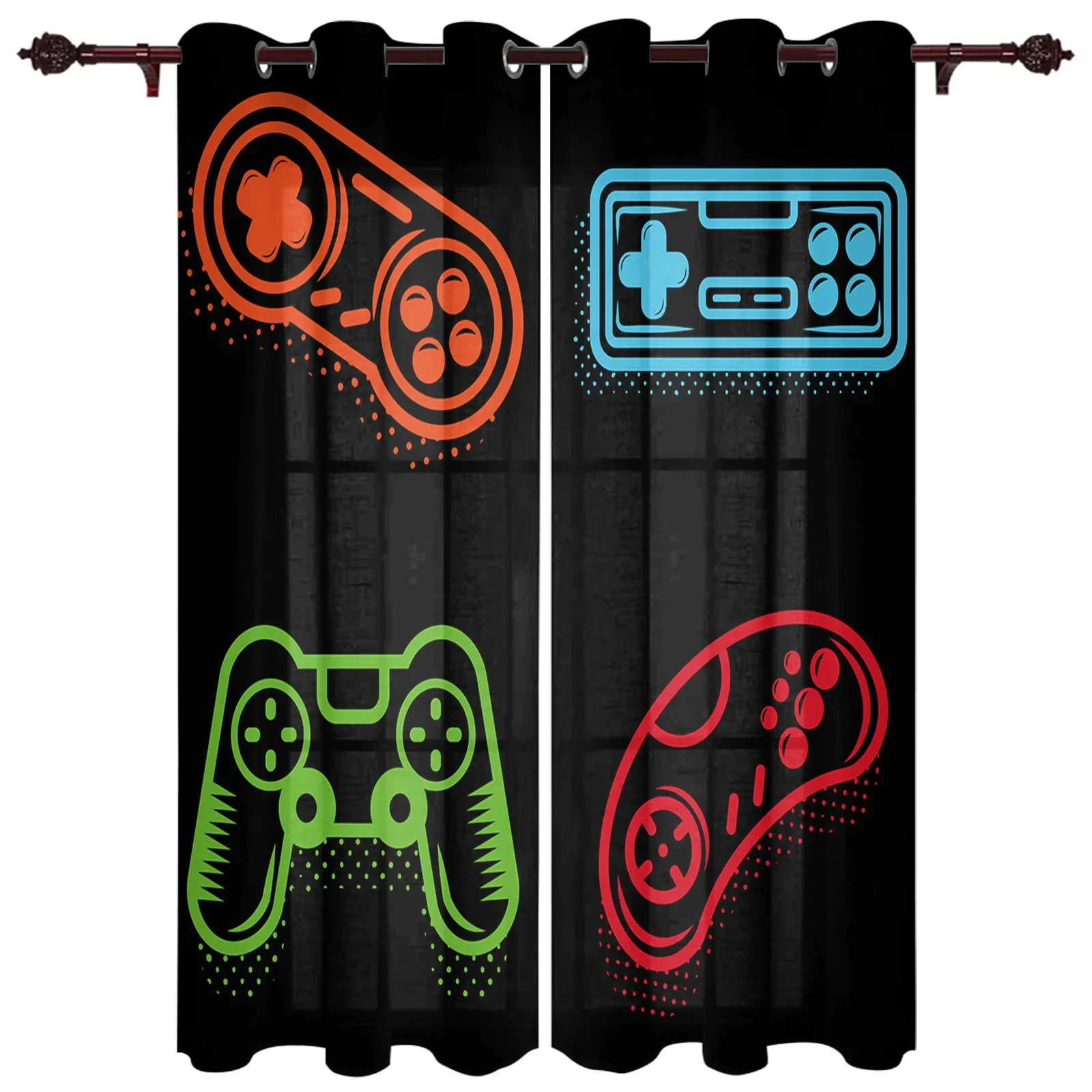 

2Panel Gamepad Printed Curtains for Gaming Room Bedroom Living Room Window Blinds Floor-to-ceiling Window cortinas Grommet Top