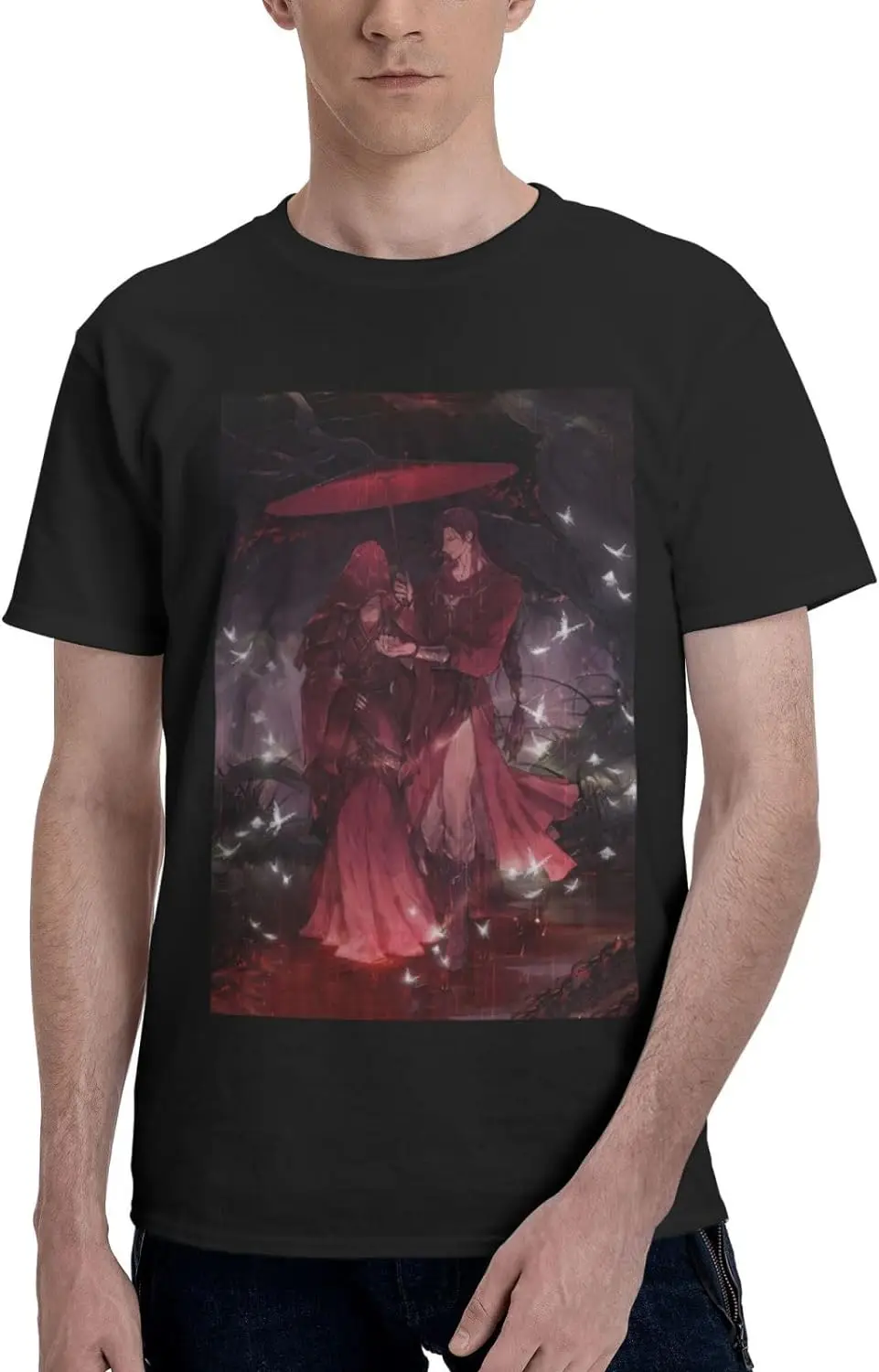 

Manga Heaven Official'S Blessing Shirt Cotton Short Sleeve Fashion Tshirt for Male Black