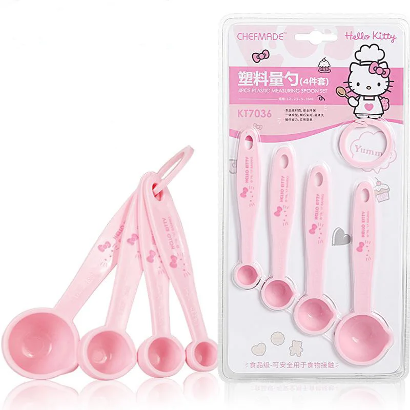 

Sanrio 4Pcs Anime Cartoon Hello Kitty Multi Purpose Spoons Measuring Tools Kawaii Kitchen Baking Plastic Handle Kitchen Gadget