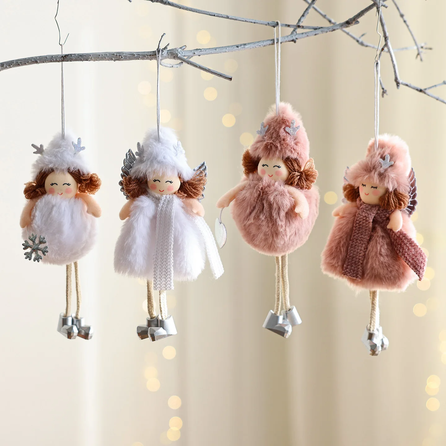 

New Christmas Antlers Doll Girl Pendant Plush Angel Christmas Tree Pendant Hanging Xmas Decoration Props Charms New Year Gift