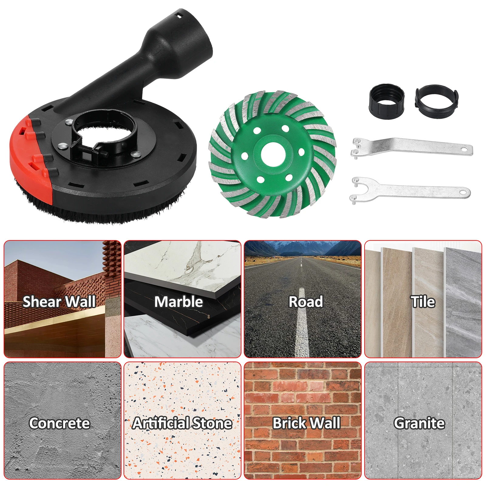 115mm Extraction Hood for Angle Grinder + 115mm x 15mm Grinding Cup for Concrete with ABS Material, 1 Cover, 1 Sanding