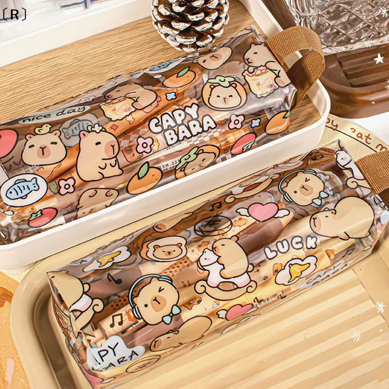 〔R〕Kreatives Capybara-Federmäppchen, Cartoon-Stil, niedliche Stifttasche, Kawaii-Reißverschluss-Federmäppchen, für Studenten, Schreibwaren, Schule, Büro, Geschenk〔Winter2〕