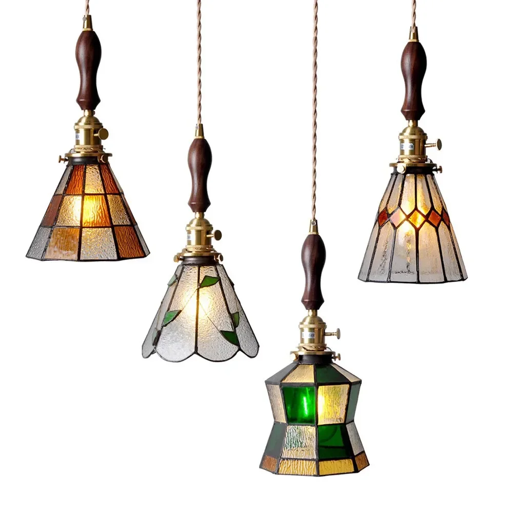 TechHPIWHD Colorful Glass Copper LED Pendant Lights Fixtures Kitchen Bedroom Living Room Beside Loft