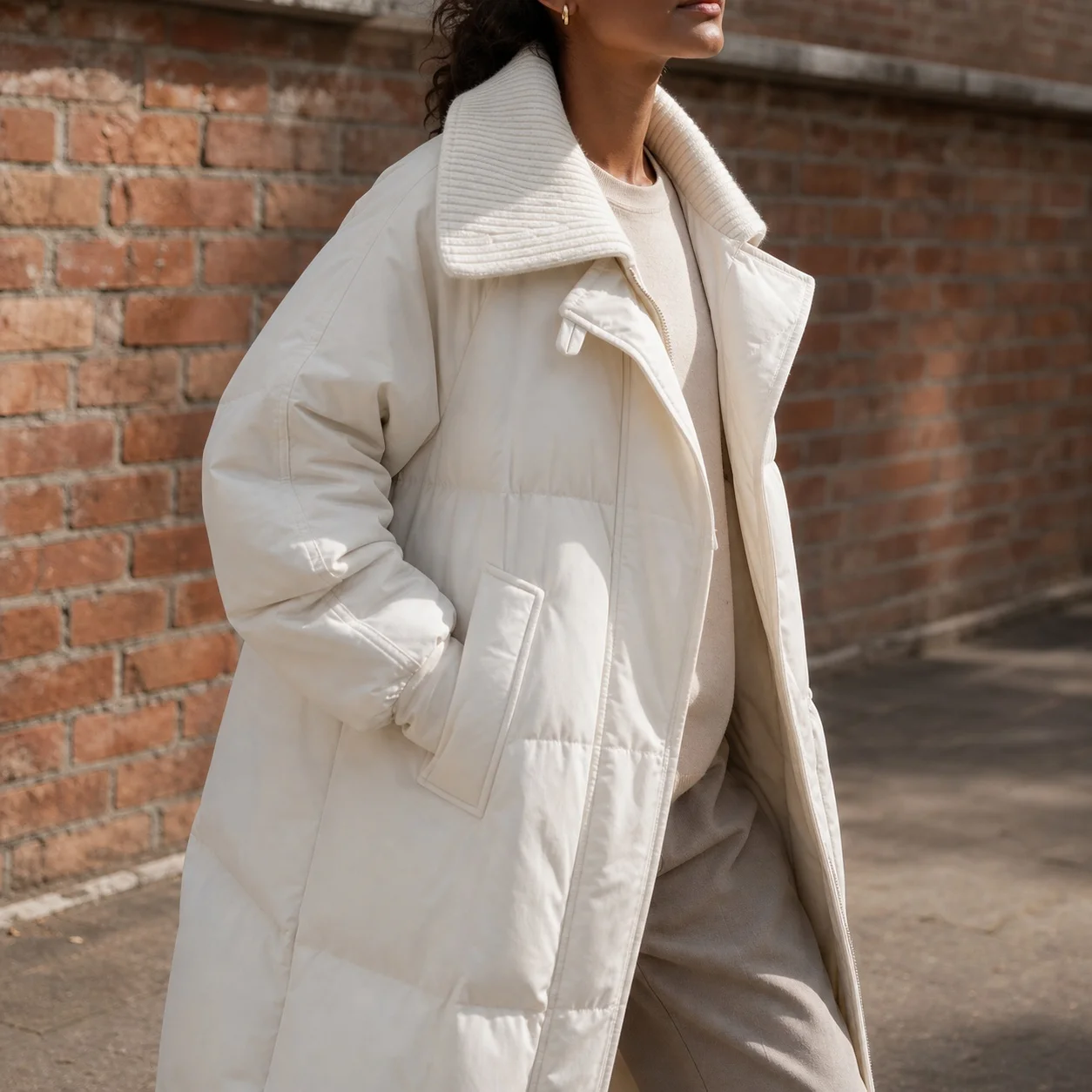 Women's Down and Parkas Double Collar Long Sleeve Solid Color Padded Coat with Zipper Closure Color Block Design Mid Calf