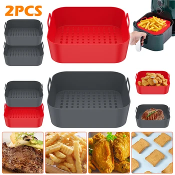 Image 2/3Pcs Reusable Airfryer Pan Liner Accessories Thick Square Air Fryer Silicone Pot Food Safe Non Stick Chicken Airfryer Basket